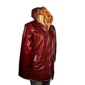 Wippette Rainthings Jacket Womens Small Hooded Quilted Aztec Lined Vinyl Coat